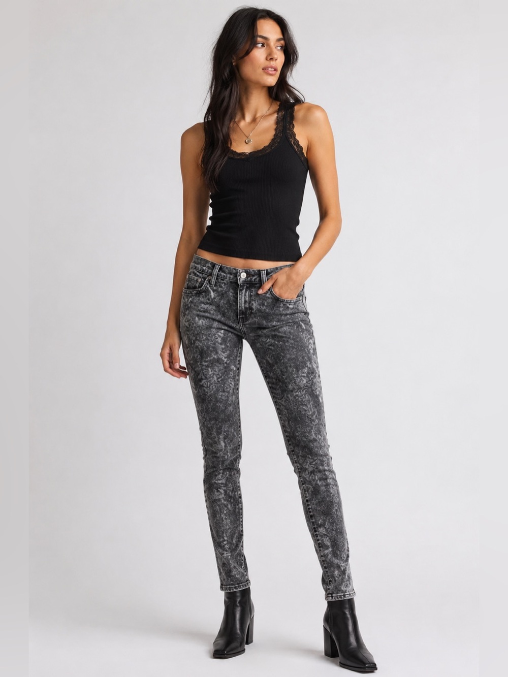 7 For All Mankind Grey Acid Wash Skinny Jeans Size 29 Mid Rise